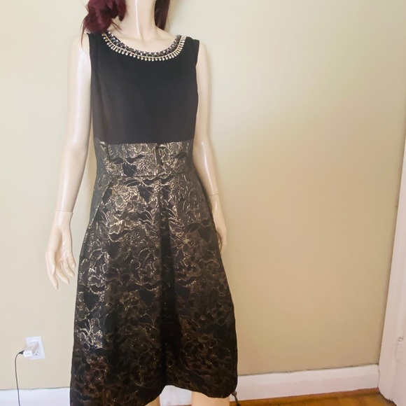 Size 20 | Black and Gold Jeweled Cocktail Dress - Picture 8 of 12